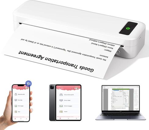 طابعة بدون حبر مطورة، طابعات M835 المحمولة لاسلكية للسفر، طابعة متنقلة تعمل بتقنية البلوتوث الحرارية المدمجة 300 نقطة في البوصة للهواتف الذكية التي تعمل بنظام Android iOS والكمبيوتر المحمول iPad، Letter/A4/4/3/2" in Kuwait