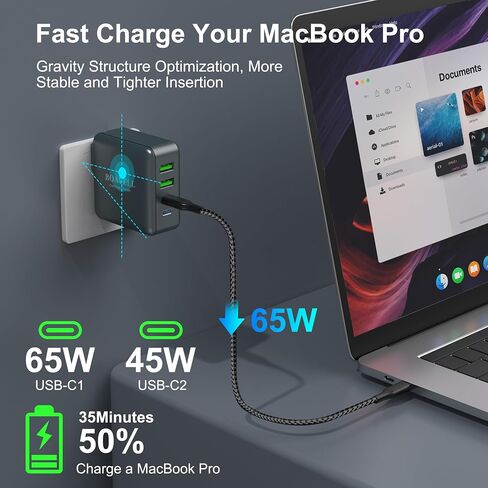 شاحن USB C، 4 منافذ قابلة للطي GaN 100W USB C مع كابل شاحن USB C 6FT 65W، شاحن حائط USB C شحن سريع لهاتف iPhone 15 14 13 12، MacBook، iPad، Galaxy والمزيد in Saudi Arabia