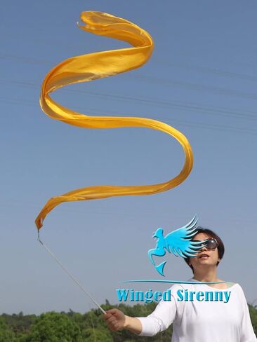 Winged Sirenny 98" Hand Painted Flowy Silk Ribbon Streamer with a Telescopic Rod, Church Liturgical Praise, Worship Adoration Dance Ribbon Banner in Saudi Arabia