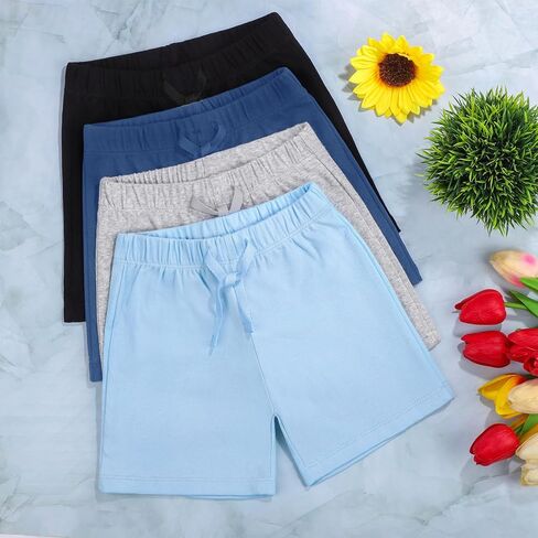 Resinta 4 Packs Unisex Baby Toddler Cotton Shorts Baby Pull-on Shorts with Drawstring Soft Summer Clothes for Daily Wear in Kuwait