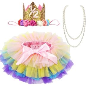 BGFKS Baby Girls Soft Tutu Skirt with Diaper Cover,1/2st Birthday Party Tutu Skirt Sets