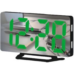 Digital Alarm Clock,LED and Mirror Desk Clock Large Display,with Dual USB Charger Ports,3 Levels Brightness,12/24H,Modern Electronic Clock for Bedroom Home Living Room Office (Green)