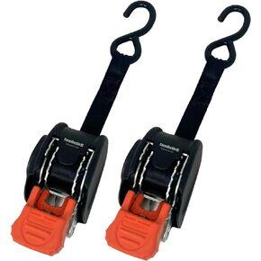 CargoBuckle Mini G3 Retractable Ratchet Straps with Dual S-Hooks, 1400 lbs Break Strength, 1-Inch Width X 6 ft Reach, Auto Ratchet Straps for Trailers, Toy Haulers, ATVs, and Motorcycles - 2 Pack