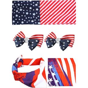 JOYIN 4 Pcs Patriotic Accessories of a US American Flag Headband, a Bandana, and 2 Hairpins for 4th July Celebration, Independence Day, Memorial Day, Veterans Day, Patriotic Party Dress-up