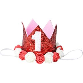 Kirei Sui Baby Red Pink Rainbow Gold 1/2 1st 2nd 3rd Birthday Crown Headband