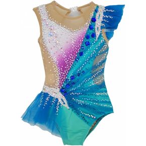 LIUHUO Rhythmic Gymnastics Leotards Blue Mesh Girl Competition Performance