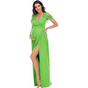 ZIUMUDY Maternity Off Shoulder V Neck Wraped Photography Photoshoot Dress Maxi Baby Shower Dress in Kuwait