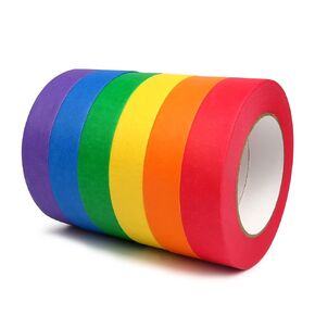 Colored Masking Tape, 6 Rolls Painters Tape 1" x 55yd, Colorful Craft Tape, Rainbow Labeling Tape for Arts Crafts DIY, Decorative Paper Tape for Kids