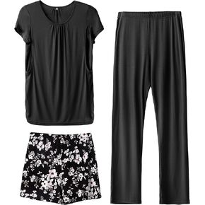 SUNNYBUY Womens Maternity Nursing Pajamas Set, Short Sleeve Breastfeeding Shirts，Pregnancy Shorts & Pants 3 Piece Nursing PJS