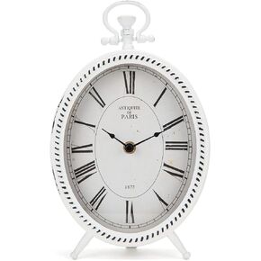NIKKY HOME Vintage Table Clock, Metal White Table Clock Retro Non-Ticking Desk Clock Battery Operated Antique Clock for Bedroom Living Room Indoor Decoration