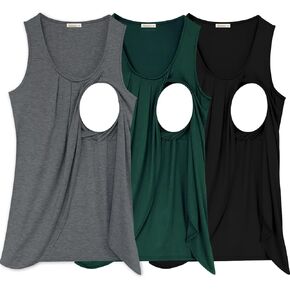 PARNIXS Summer Women's Maternity Nursing Tank Top Sleeveless Comfy Breastfeeding Clothes