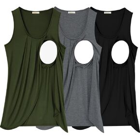 PARNIXS Summer Women's Maternity Nursing Tank Top Sleeveless Comfy Breastfeeding Clothes