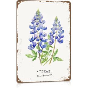Texas Bluebonnet Decor For Home Texas Souvenirs Gifts For Women Texas Wall Art Kitchen Metal Sign Vintage Decor Bathroom Tin Sign 12x8 Inch