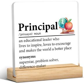 Principal Appreciation Gift for Men Women, School Principal Gift, Best Principal Gifts, Principal Definition Clear Desk Decorative Sign Acrylic Plaque Sign Home Office Desk Decor (4x4 Inches)