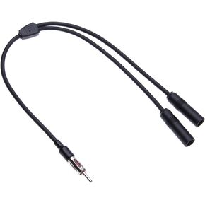 Universal Dual Female DIN Antenna Splitter Cable, Vehicle Aerial Double Female to Male DIN Plug Car Radio Y Shape Adaptor Lead, FM AM Car Stereo Diversity Converter