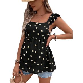 Floerns Women's Striped Print Boat Neck Tie Back Sleeveless Maternity Peplum Blouse Tops