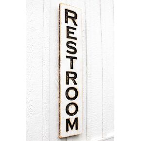 Vertical RESTROOM Sign | 40" tall x 8" wide | Carved in Solid Wood | Rustic Distressed | Farmhouse Style | Business Signage | Handmade in NC