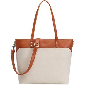 S-ZONE Leather Canvas Tote Bag for Women Large Crossbody Purses Work Shoulder Handbags with Outside Pockets