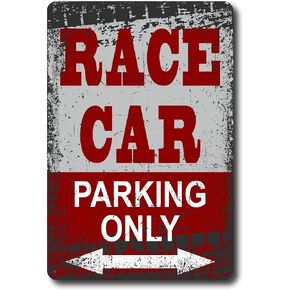 Race Car Parking Only Sign Vintage Room Decor for Boys Bedroom - 8x12 Metal Tin Race Car Parking Only Sign - Car Themed Room Decor Gift - Garage, Man Cave, Bedroom Wall Decor