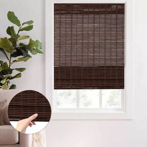 BTAMREE Cordless Bamboo Roman Shade Blind, Woven Wood Roll up Roman Window Shades for Interior, Home and Garden, Cordless Bamboo Window Blind Sun Shade, Light Filtering (48''W x 72''H Light Brown)