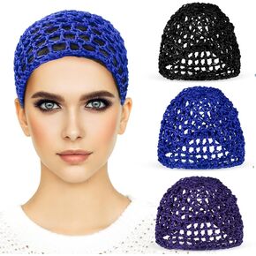 3 Pieces Mesh Crochet Hair Net Snoods for Women, Soft Rayon Knit Crochet Hairnet Hair Cover Accessory for Sleeping (Black)