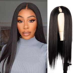 Matthia V Part Wig Body Wave Wigs Brown Synthetic Wig Glueless Half Wigs for Black Women, 24 Inch V Part Wig No Leave Out V Shape Wig Clip in Thin Part Wig No Sew-in Body Wave V Part Wig(24Inch,4#)