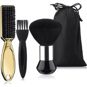 Patelai 3 Pieces Neck Duster Brush Barber Hair Blade Clipper Cleaning Brush Soft Nylon Trimmer Shaver Razor Cleaning Brush with Storage Bag for Hair Styling (Black)