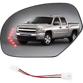 GM1324138 Driver Left Side Mirror Glass Replacement for 2007-2013 Chevy Silverado Avalanche Suburban Tahoe GMC Sierra Yukon 1500 2500HD 3500HD Cadillac Escalade, Heated Glass with Turn Signal Light