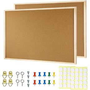 2 Pcs Cork Board, 17.7''x13.3'' Bulletin Board, Black Framed Corkboards for Wall, Small Cork Board, Vision Board Supplies, Prayer Board, Picture Board for Photos, Office, Home Decor, School