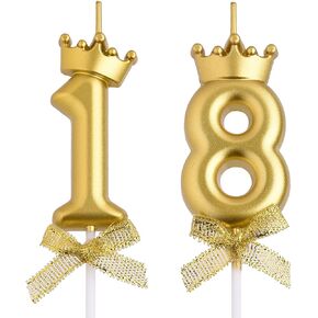 18th Birthday Candles, Gold 18 Year Old Number Birthday Candles, Happy Birthday Party Cake Topper Decoration Gifts for Boys Girls