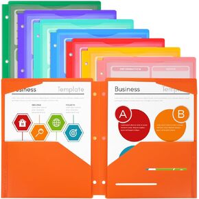 EOOUT Plastic 3 Hole Punch Folders with Clear Front Pockets and Content Sheets, 8 Pack Plastic File Folders with Prongs, Rainbow Colors, Pocket Folders for School,Office and Home