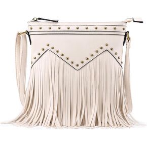 B BRENTANO Vegan Fringed Crossbody Bag with Studs