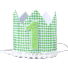 Green 1st Birthday Crown - First Birthday Party Decorations,One Green and White Plaid Birthday Crown,St. Patrick's Day Party Children1st Birthday Hat Outfit,Best Cake Smash Photo Props