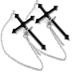 Hanging Cross Earring,Black Punk Cross Fake Illusion Tunnel Cheater Piercing Stud Earrings,Mens Womens Stud Earrings