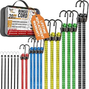Black Bungee Cords with Hooks 24 inch - Bungie Cords Heavy Duty Outdoor 4pk Bungee Cord Set - Small Bungee Cords with Hooks, Bungee Straps - Rubber Bungee Cords, Bungy Cord, UV Resistant Bungees