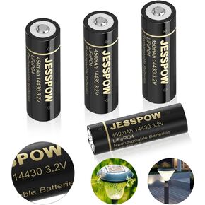 14430 Battery, 14430 3.2V 450mAh LiFePo4 Rechargeable Solar Batteries 4 Pack for for Solar Panel Outdoor Garden Lights, Solar Panel Light, Tooth Brush, Shaver, Flashlight (NOT AA Battery)