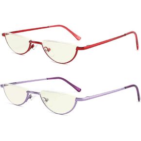 Half Moon Reading Glasses Anti Blue Light UV, Half Frame Semi Lens Slim Spring Hinge Readers with Case for Men Women