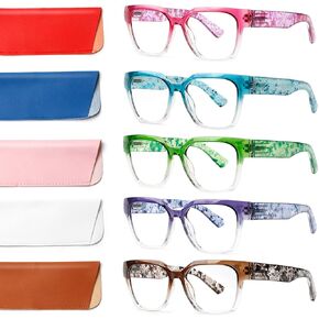 نظارات قراءة JOSCHOO مكونة من 5 قطع للنساء، نظارات حجب الضوء الأزرق، نظارات قراءة مربعة للأشعة فوق البنفسجية للرجال والنساء in Kuwait