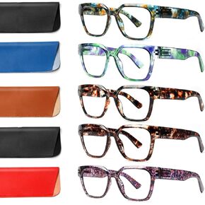 JOSCHOO 5 Pack Reading Glasses for Women Blue Light Blocking Glasses Filter UV Square Readers Glasses for Men and Women