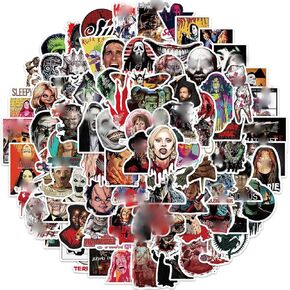 100PCS Horror Stickers, Horror Movie Killer,Horror Gifts,Scary Movie Gifts, Spooky Gifts,Laptop Wardrobe Car Skateboard Motorcycle Bicycle Mobile Phone Luggage Guitar DIY Decal for Teens