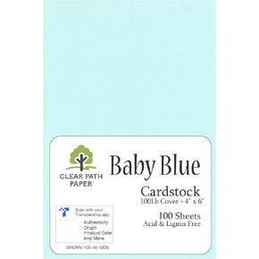 Baby Blue Cardstock - 4 x 6 inch - 100Lb Cover - 50 Sheets - Clear Path Paper