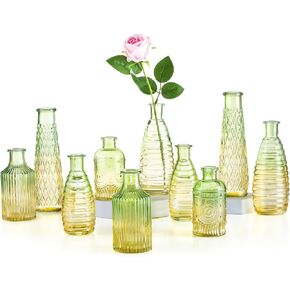 Colored Small Glass Vases for Centerpieces - Hewory 5pcs Blue Yellow Bud Vase in Bulk, Mini Vintage Decorative Single Flower Vase for Wedding Birthday Party Baby Shower Home Living Room Table Decor