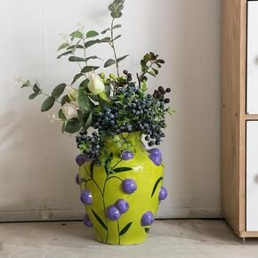 Blueberry Ceramic Vase, Fruit Floor Vase for Modern Home Decor, Decorative Pottery Vase for Flowers, Dried Flowers, Greenery, Large Vases for Centerpieces Living Room