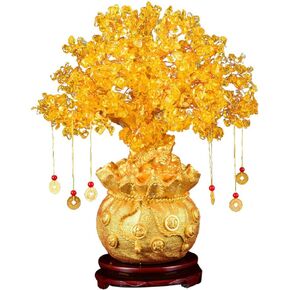 Garneck Feng Shui Chakra Crystal Money Tree Bonsai Chinese Fortune Tree with Lucky Coins for Wealth Luck Home Decoration Yellow