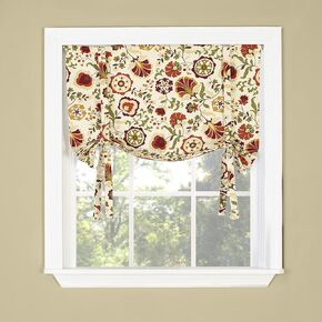 Twill and Birch Daphne Tie Up Drape Shade Valance, 33" X 29", Crimson