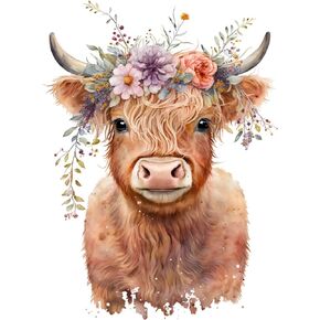 Fabric Panel 8"x8" Spring Highland Cow 100% Cotton Quilting Panel Square AM134