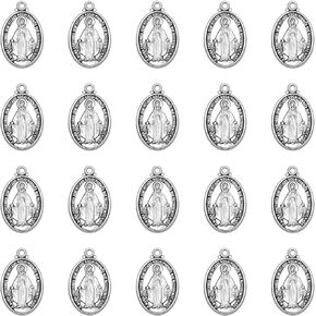 100Pcs Oval Catholic Medalla Milagrosa de la Virgen Maria Charms Pendant for Rosary Necklace Bracelet Diy Religious Jewelry Making