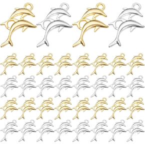 Ocean Sea Charms, 100pcs Alloy Tibetan Dolphin Charms Marine Animals Pendants Beads Charm Jewelry Findings for Necklace Bracelet Jewelry Making, Antique Silver, Antique Gold
