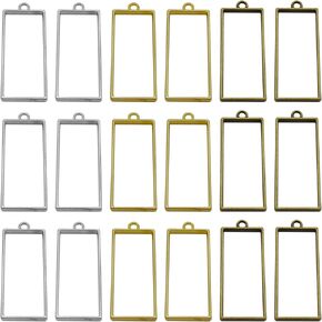 Huwujiu 60pcs Open Bezel for Jewelry Making,Open Back Bezel Pendants Blank Trays Hollow Pendant Flower Rectangle Pendants for Jewelry Findings DIY Resin Pressed Flow(Golden, White K, Ancient Cyan)