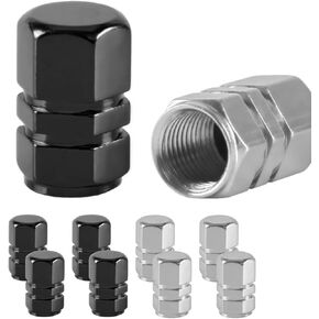 Car Tire Valve Stem Caps, 8pcs Air Caps Cover, Universal for Cars, SUVs, Bike, Trucks and Motorcycles-Black and Silvery